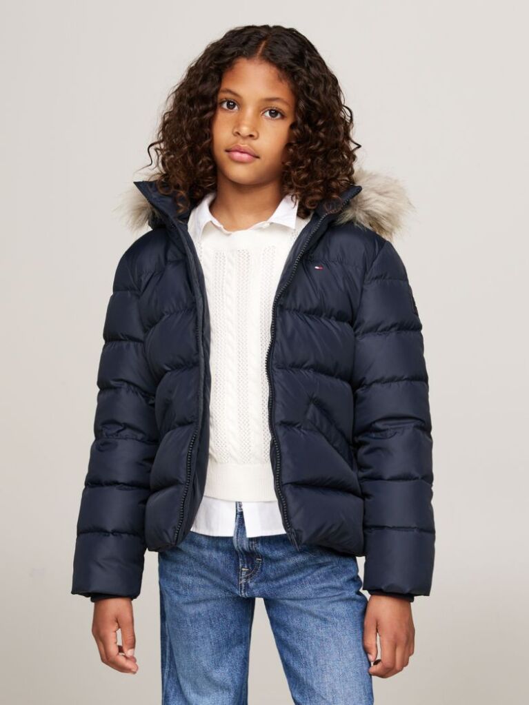 Blue Essential Faux Fur Down Hooded Jacket  Girls