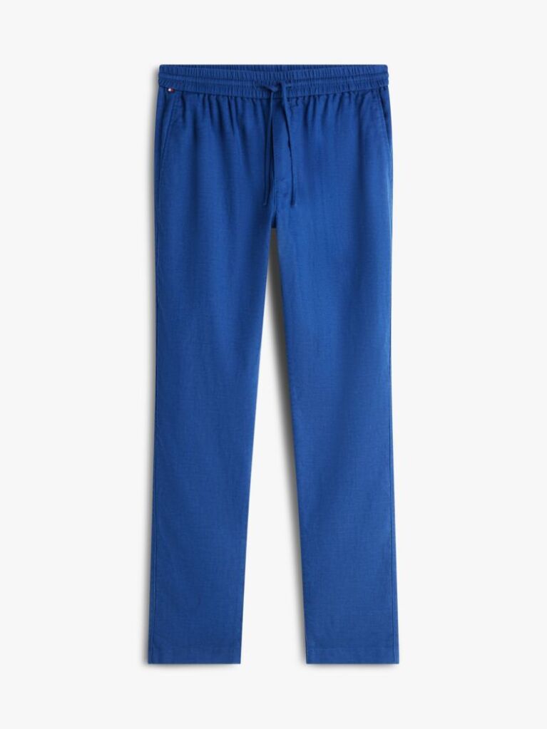 Blue Harlem Tapered Leg Linen Blend Chinos  Men