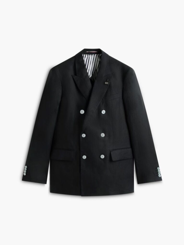 Black Smart Casual Regular Fit Pure Linen Blazer  Men