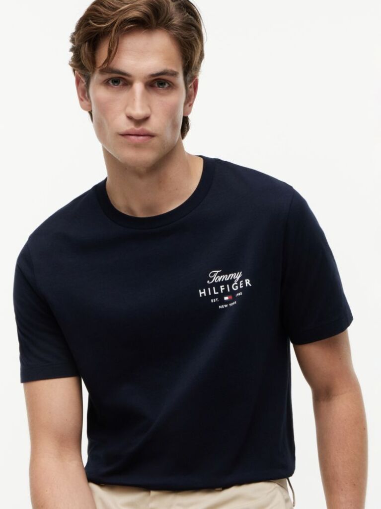 Μπλε T-Shirt Με Κλασική Λαιμόκοψη Και Λογότυπο  Άνδρες