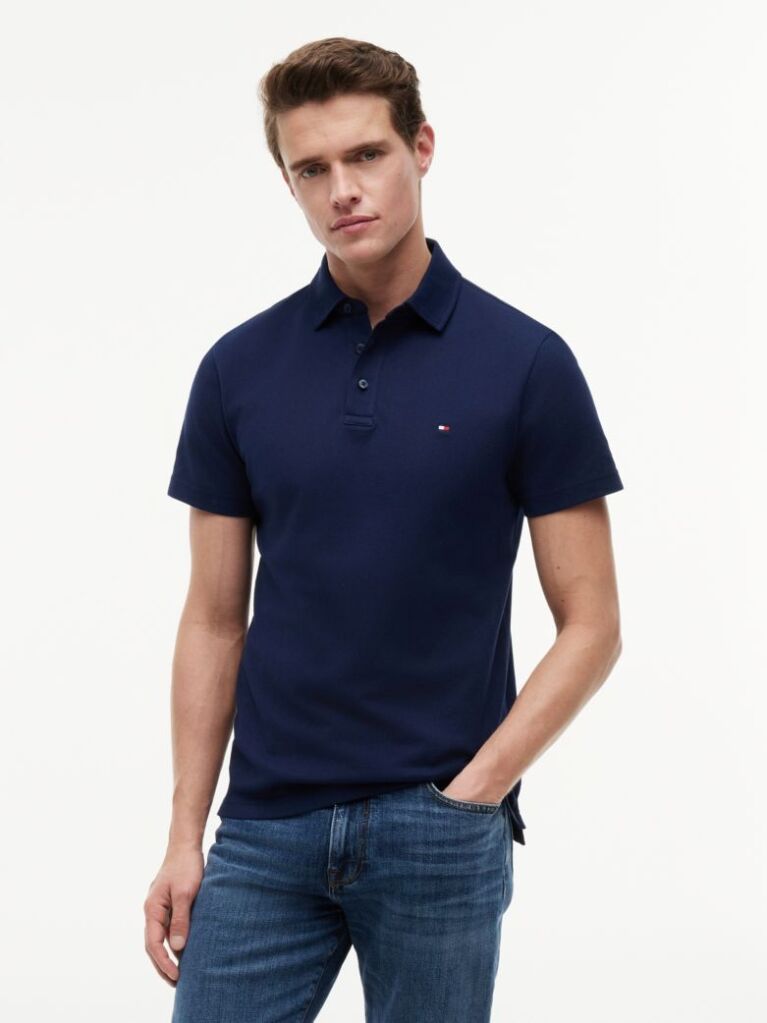 Blue Regular Fit Mesh Jersey Polo Shirt  Men