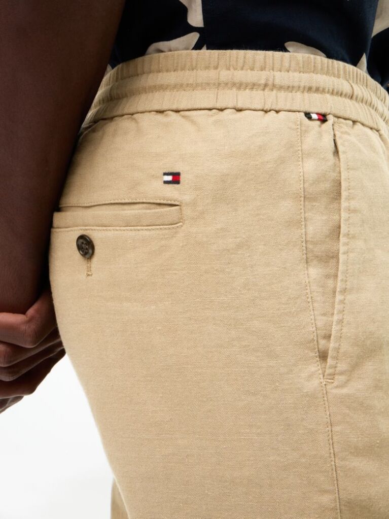 Khaki Harlem Tapered Leg Linen Blend Chinos  Men