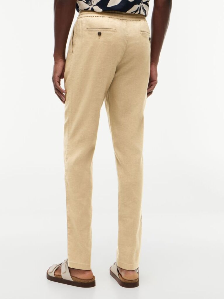 Khaki Harlem Tapered Leg Linen Blend Chinos  Men