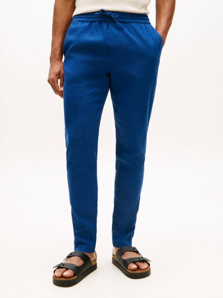 Blue Harlem Tapered Leg Linen Blend Chinos  Men