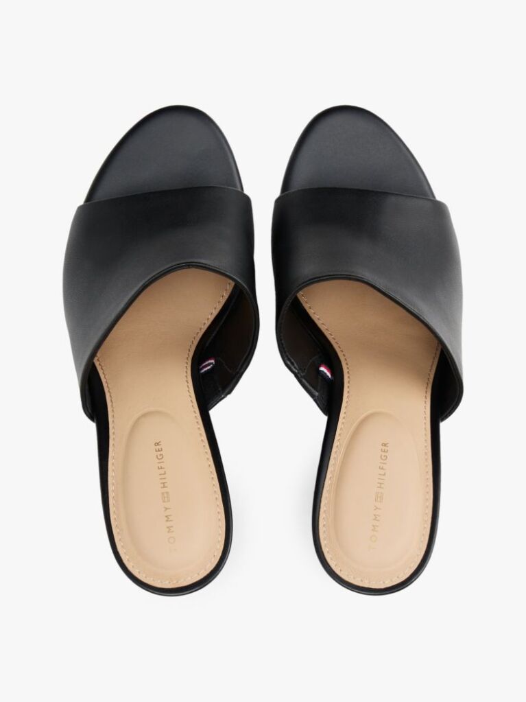 Black Leather TH Monogram Plaque Wedge Mules  Women