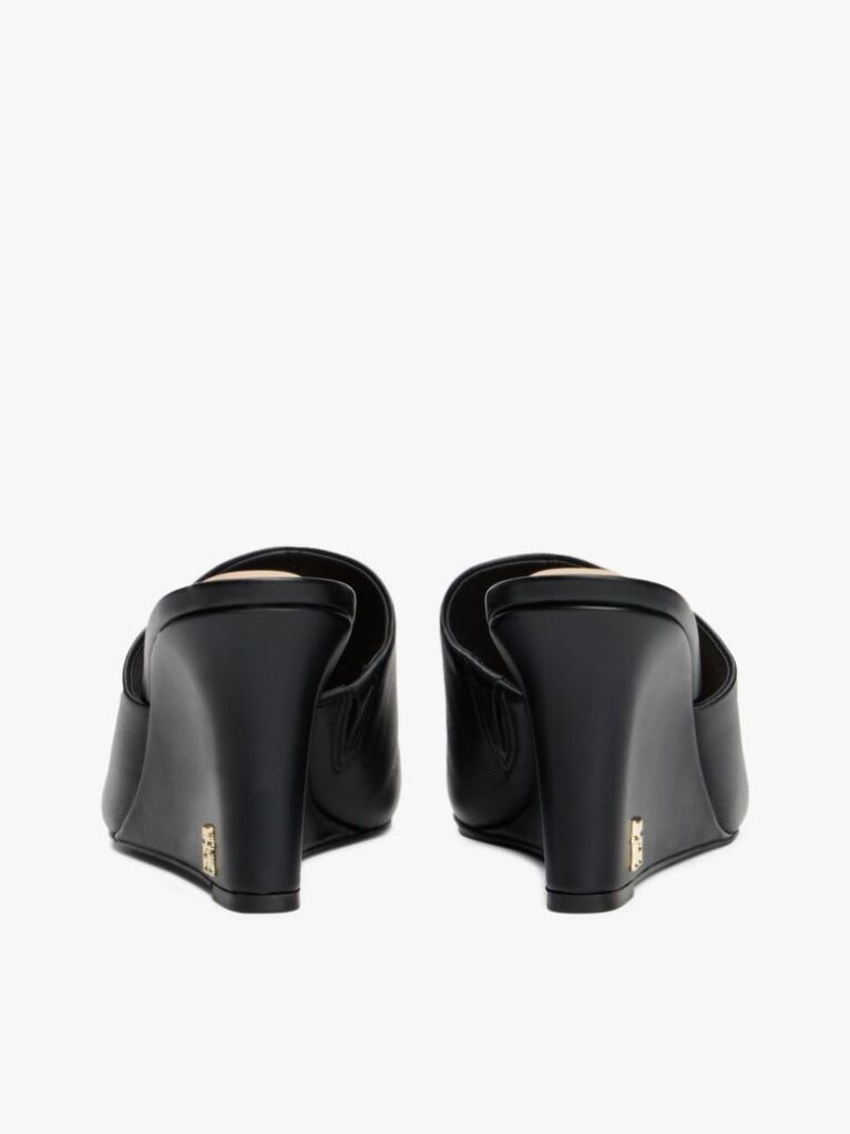 Black Leather TH Monogram Plaque Wedge Mules  Women