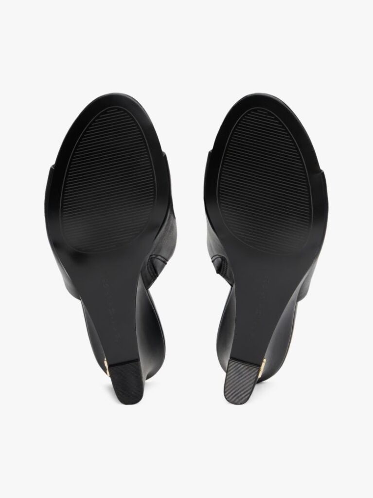 Black Leather TH Monogram Plaque Wedge Mules  Women