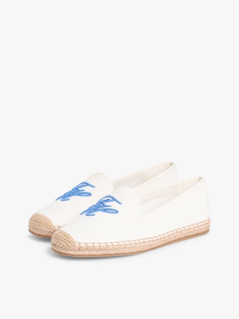 White Logo Embroidery Canvas Espadrilles  Women