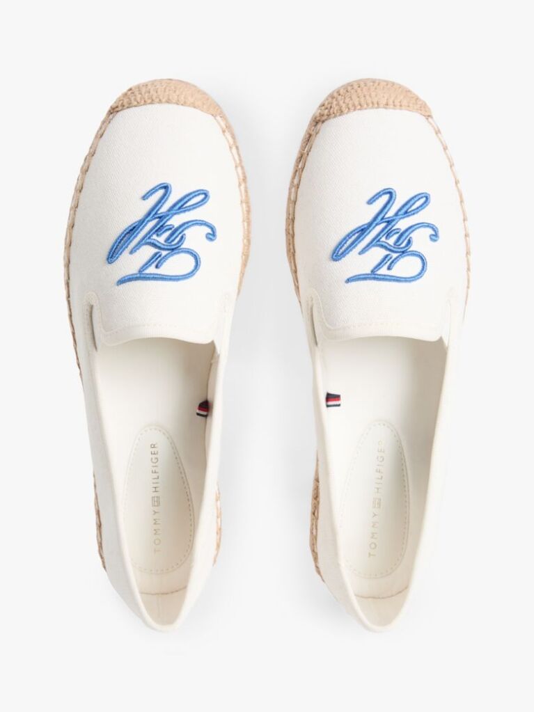 White Logo Embroidery Canvas Espadrilles  Women