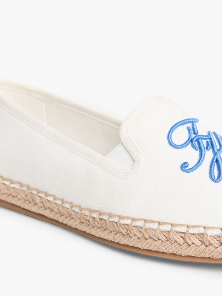 White Logo Embroidery Canvas Espadrilles  Women