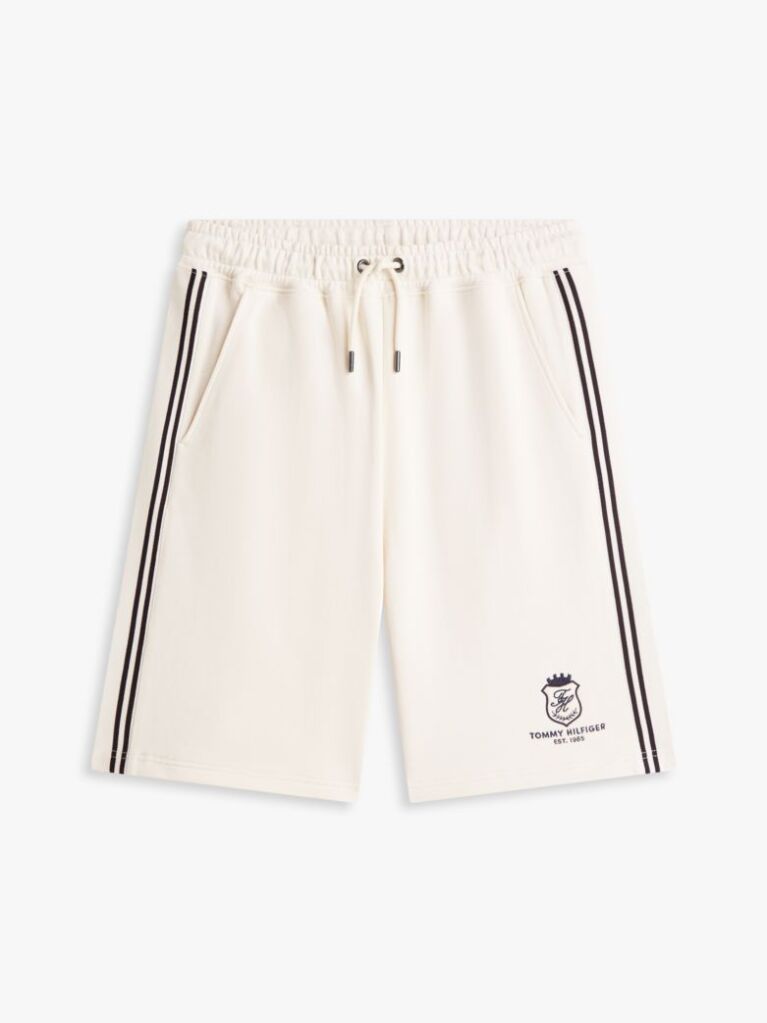 Beige Crest Embroidery Lightweight Relaxed Sweat Bermuda Shorts  Men