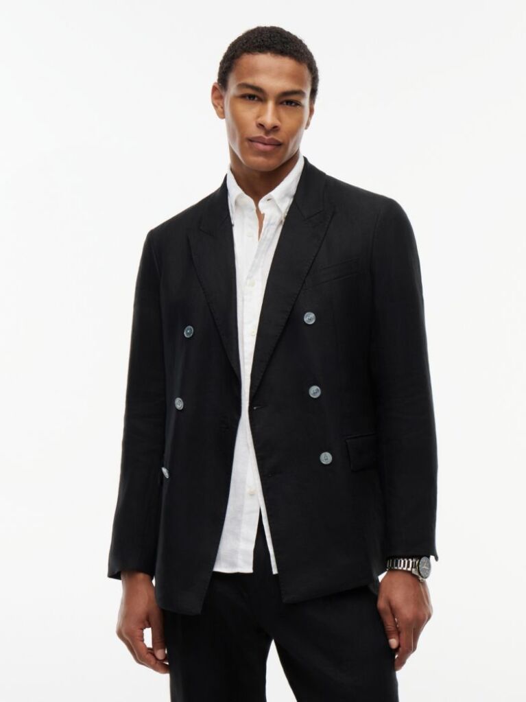 Black Smart Casual Regular Fit Pure Linen Blazer  Men