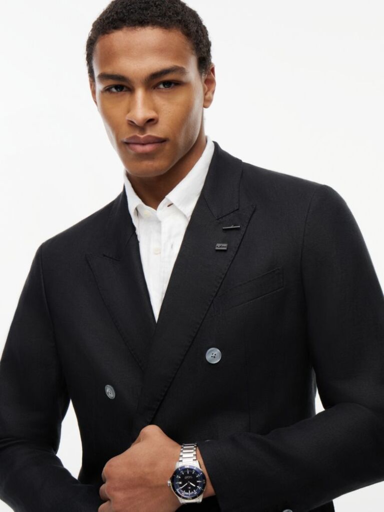 Black Smart Casual Regular Fit Pure Linen Blazer  Men