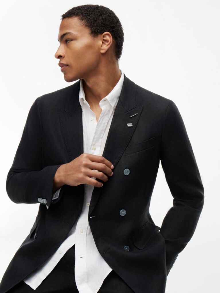 Black Smart Casual Regular Fit Pure Linen Blazer  Men