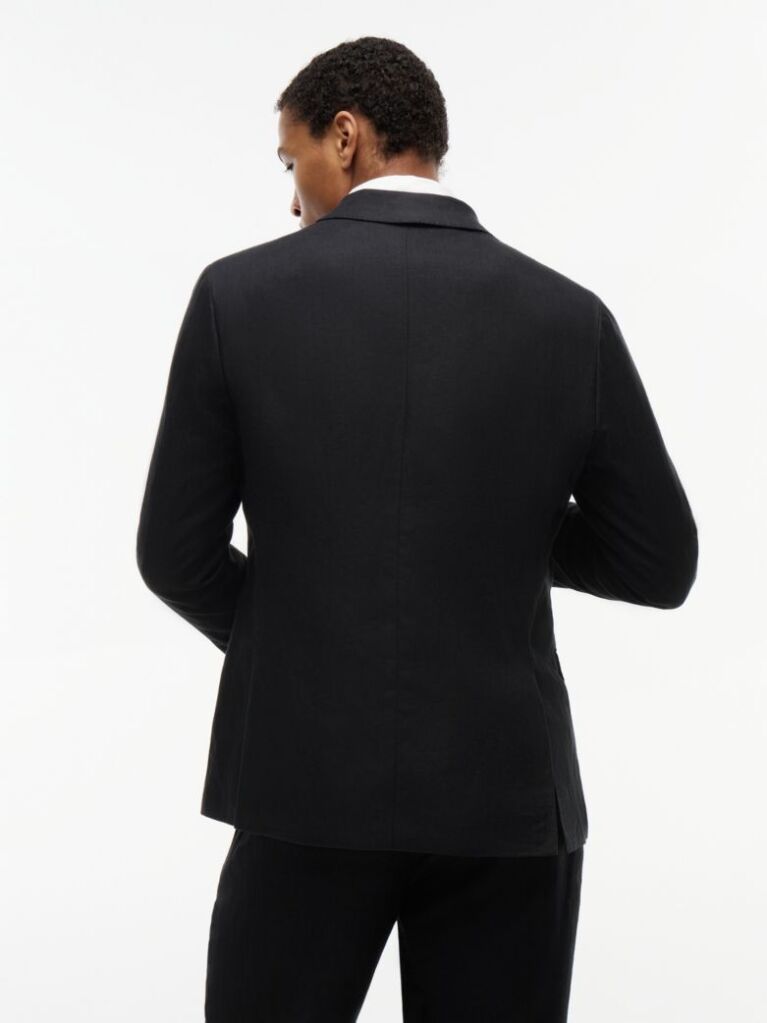 Black Smart Casual Regular Fit Pure Linen Blazer  Men