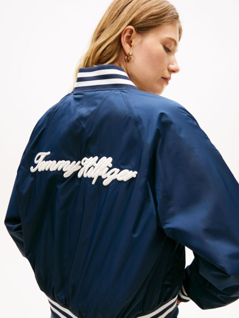 Blue Logo Appliqué Water Repellent Bomber Jacket  Women