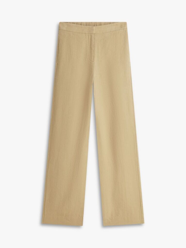 Beige Tailored Straight Leg Linen Blend Trousers  Women