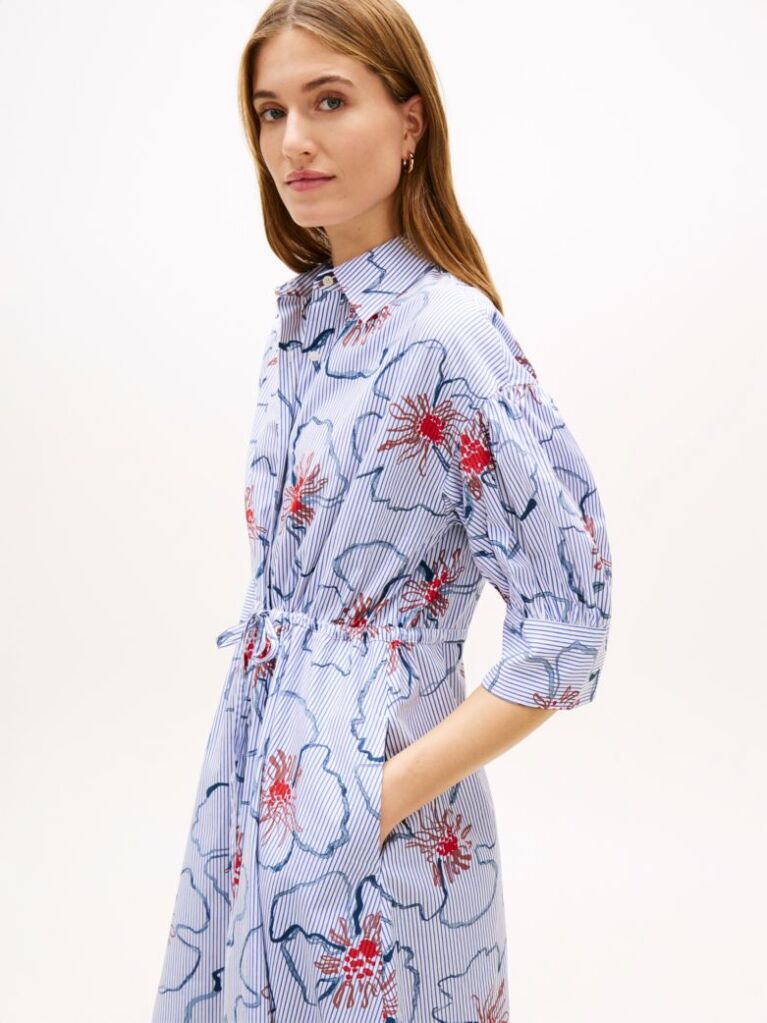 Multi Half Sleeve Midi Shirt Dress  Women