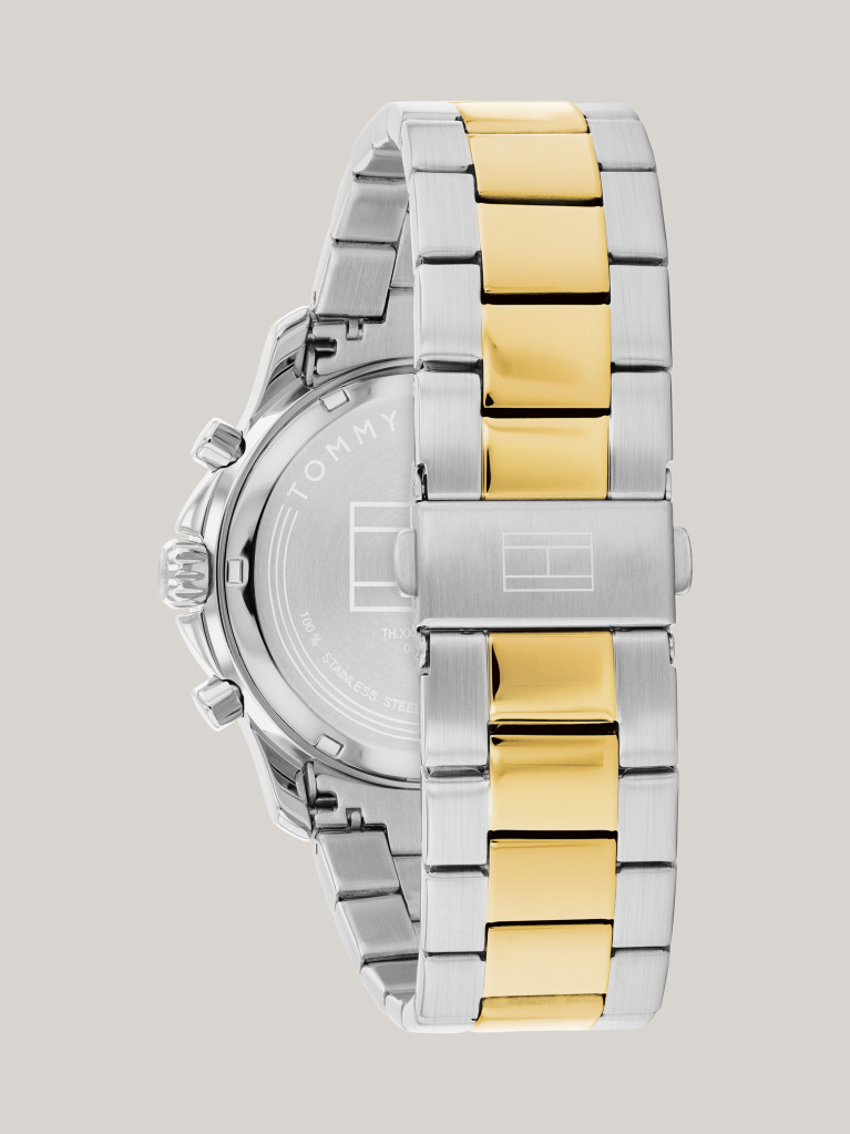 Gold Black Dial Dual Time Two-Tone Watch  Men