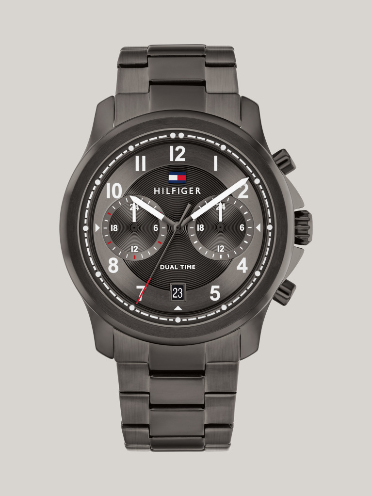 Grey Gunmetal Grey Dial Dual Time Watch  Men