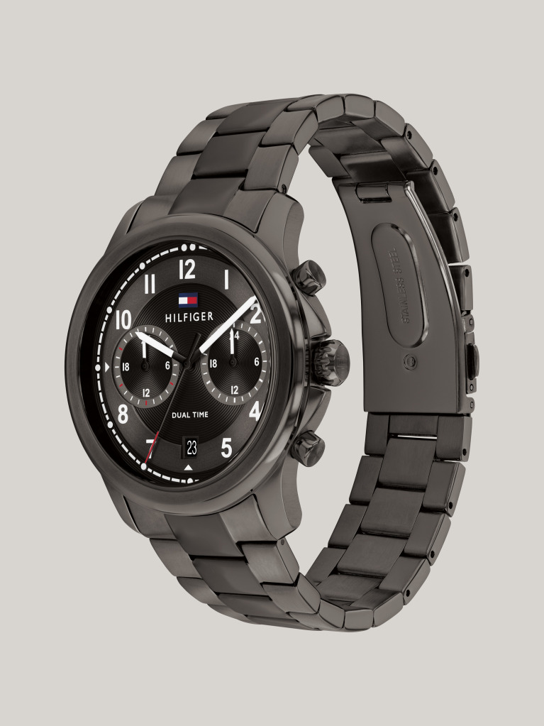 Grey Gunmetal Grey Dial Dual Time Watch  Men