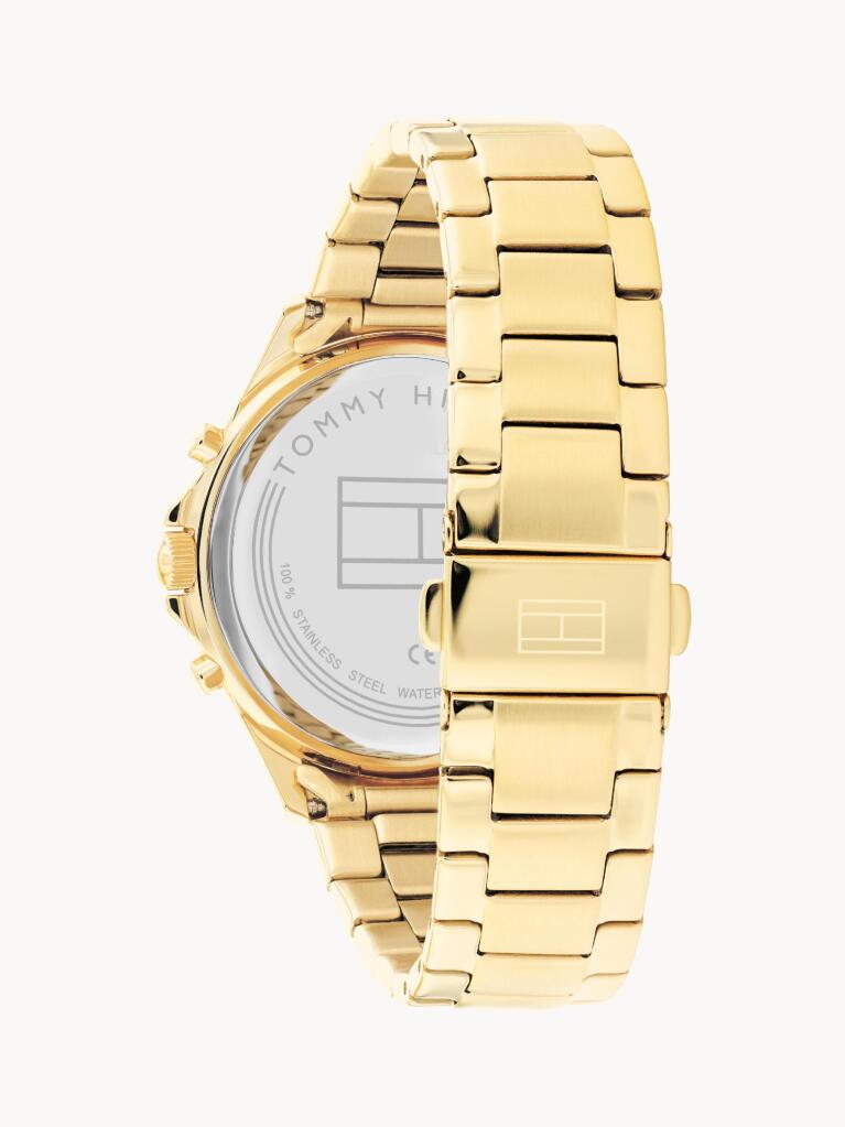 Black Etched Bezel Crystal-Embellished Gold-Plated Watch  Women