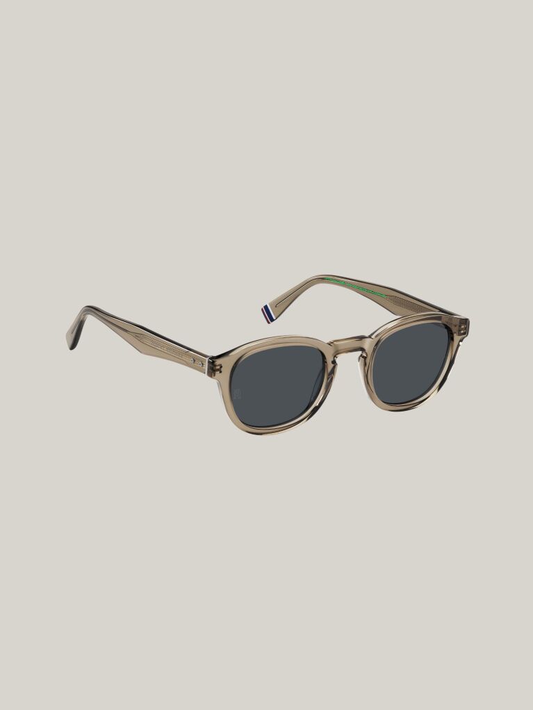 Beige Rivet Detail Oval Sunglasses  Men