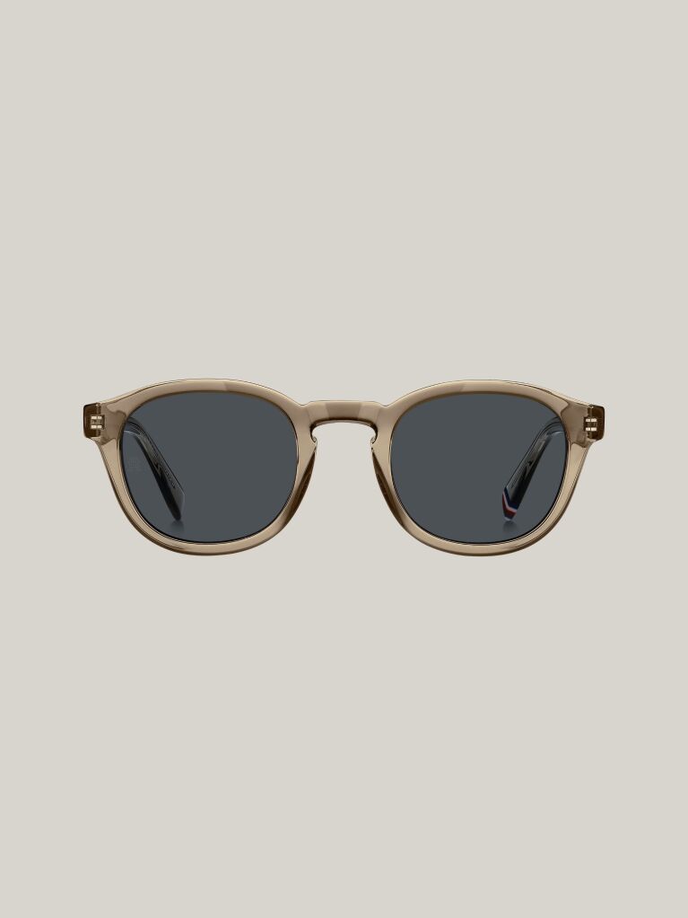 Beige Rivet Detail Oval Sunglasses  Men