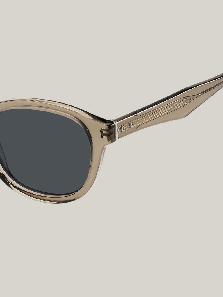Beige Rivet Detail Oval Sunglasses  Men