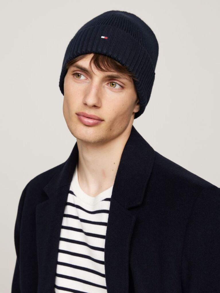 Blue Hilfiger Flag Beanie With Cashmere  Men