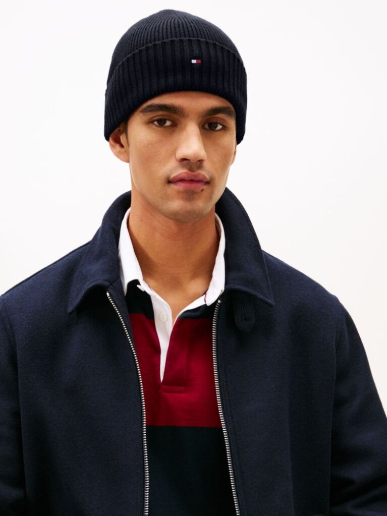 Blue Hilfiger Flag Beanie With Cashmere  Men