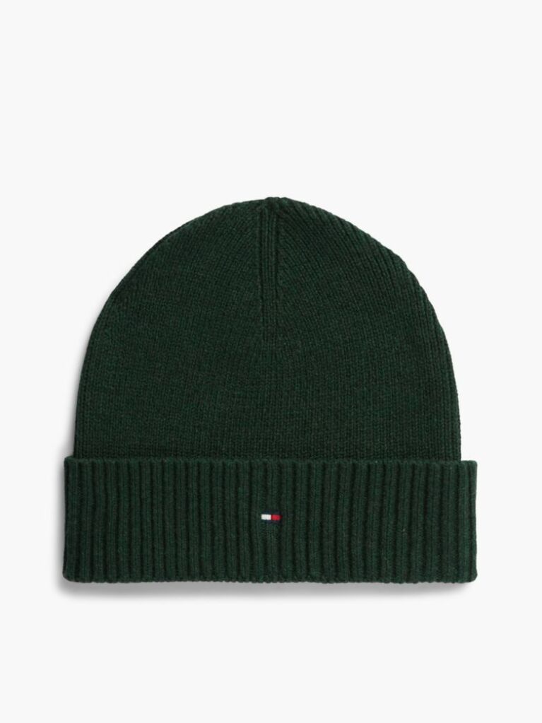 Green Hilfiger Flag Beanie With Cashmere  Men