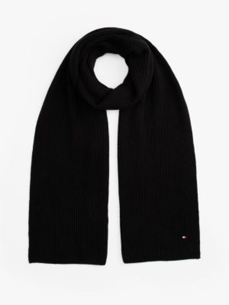 Black Hilfiger Flag Embroidery Scarf with Cashmere  Men