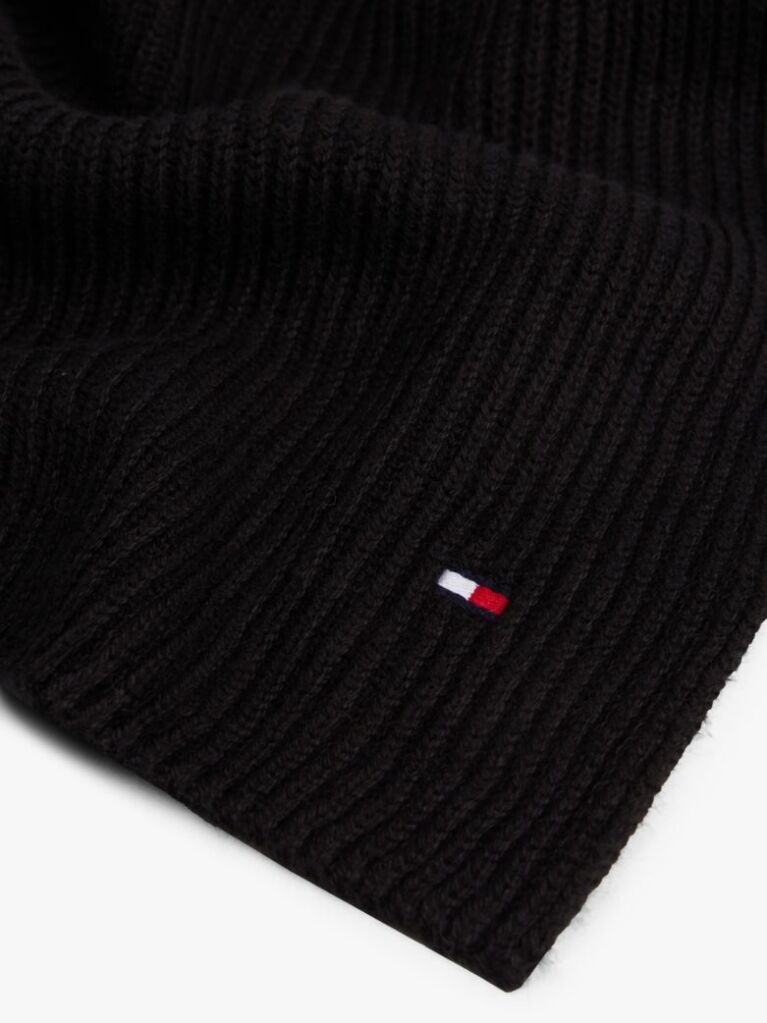 Black Hilfiger Flag Embroidery Scarf with Cashmere  Men