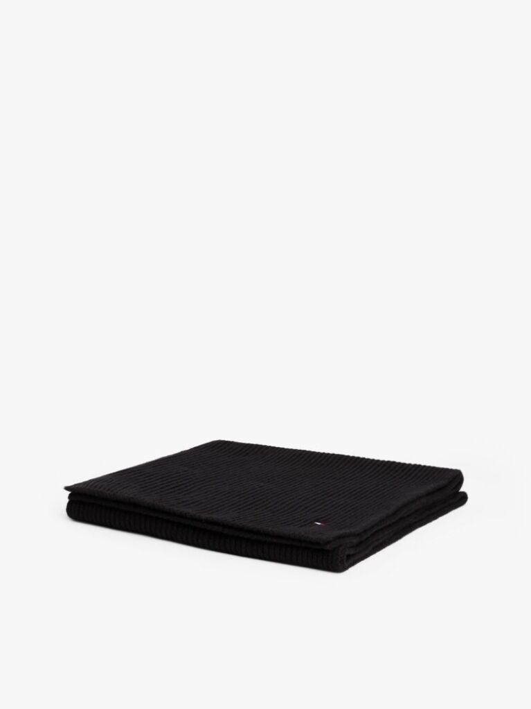 Black Hilfiger Flag Embroidery Scarf with Cashmere  Men