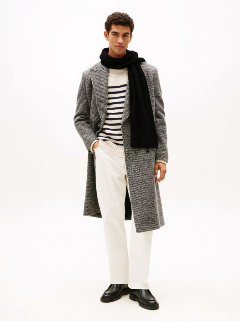 Black Hilfiger Flag Embroidery Scarf with Cashmere  Men