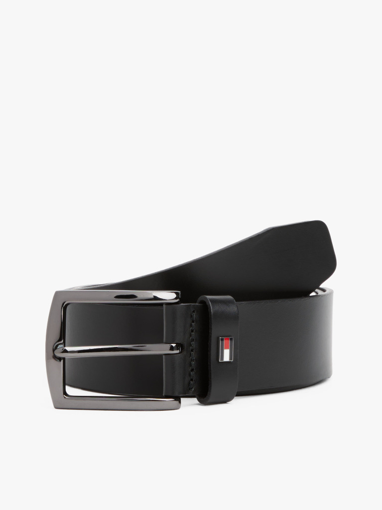 Black Enamel Flag Square Buckle Leather Belt  Men