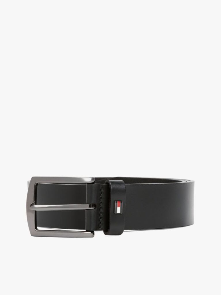 Black Enamel Flag Square Buckle Leather Belt  Men