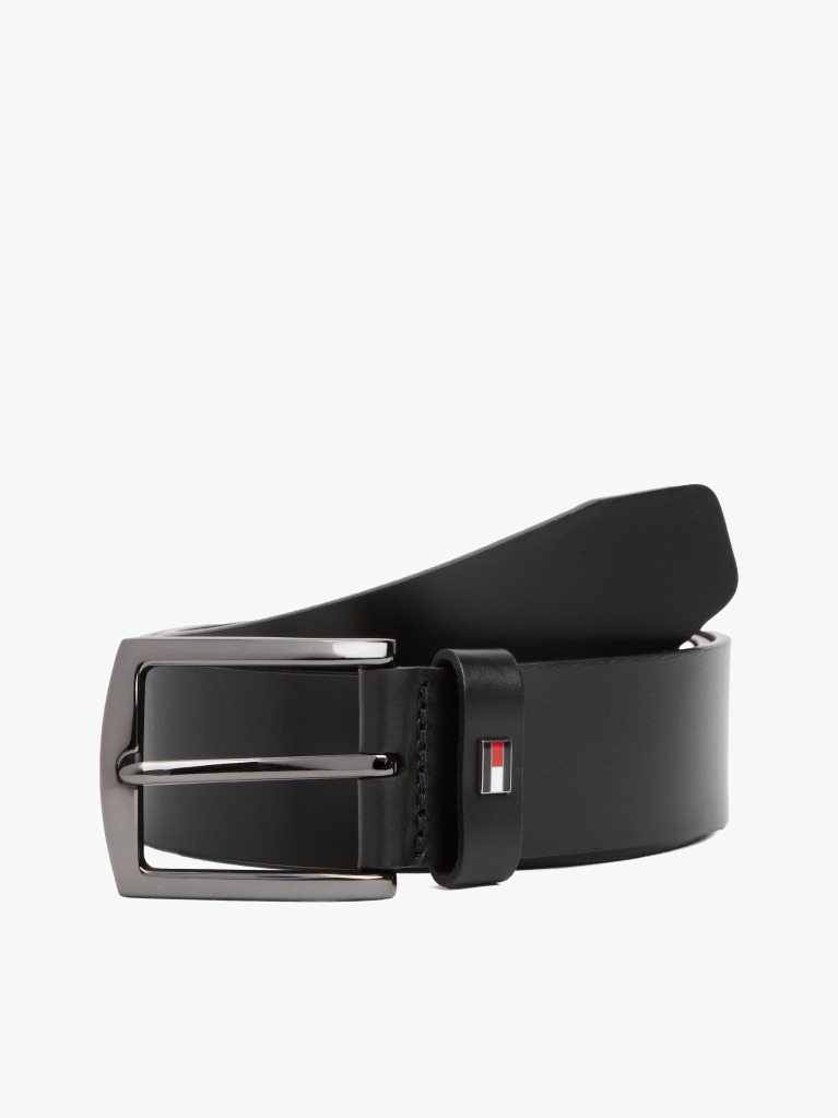 Black Enamel Flag Square Buckle Leather Belt  Men