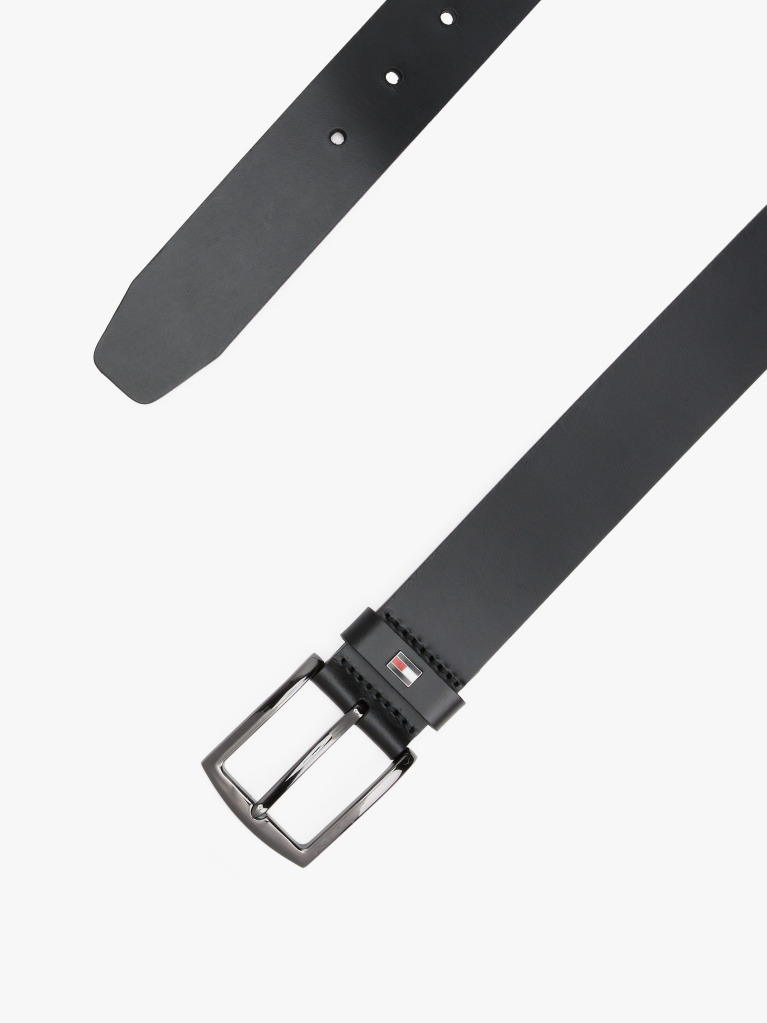 Black Enamel Flag Square Buckle Leather Belt  Men