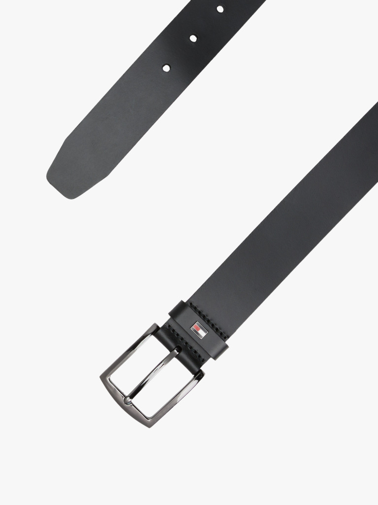 Black Enamel Flag Square Buckle Leather Belt  Men
