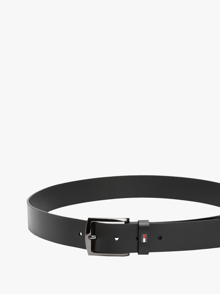Black Enamel Flag Square Buckle Leather Belt  Men