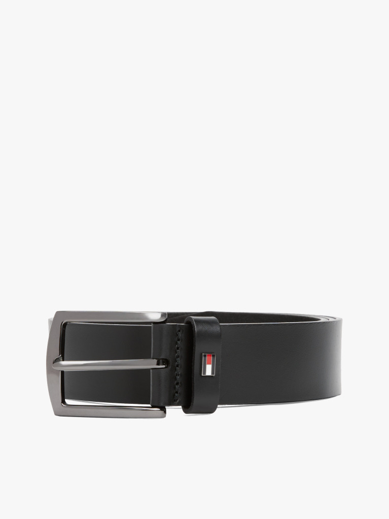 Black Enamel Flag Square Buckle Leather Belt  Men