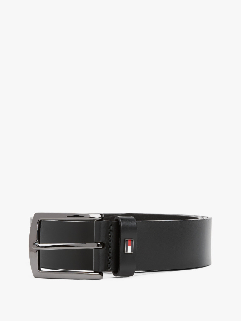 Black Enamel Flag Square Buckle Leather Belt  Men