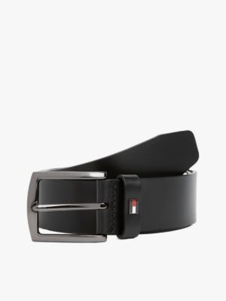 Black Enamel Flag Square Buckle Leather Belt  Men