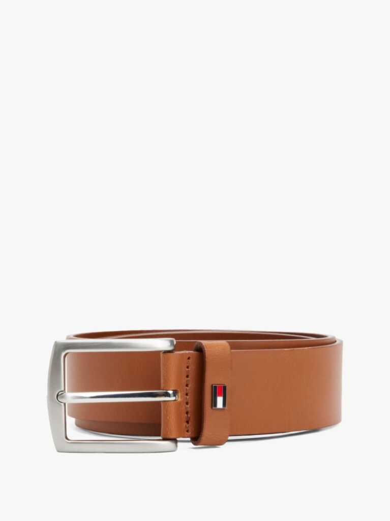 Brown Enamel Flag Square Buckle Leather Belt  Men