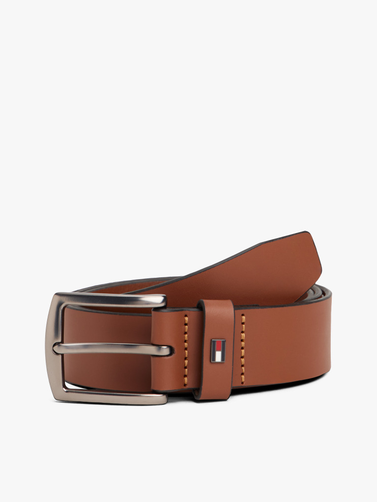 Brown Enamel Flag Square Buckle Leather Belt  Men
