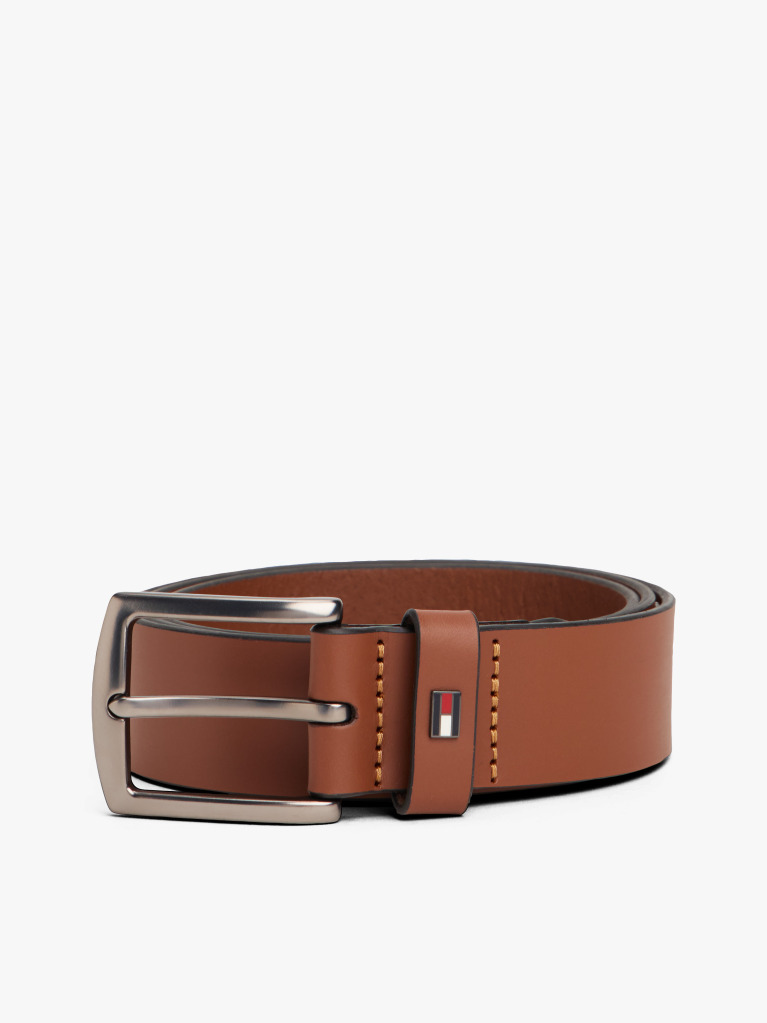 Brown Enamel Flag Square Buckle Leather Belt  Men