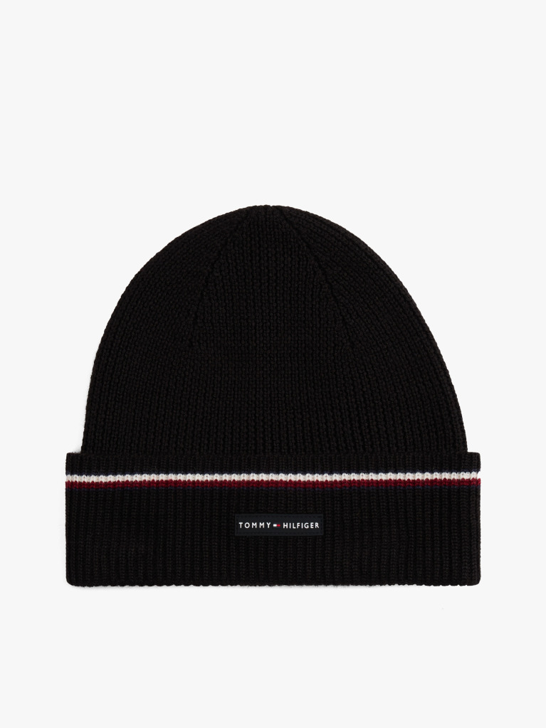 Black Signature Tape Wool Blend Beanie  Men