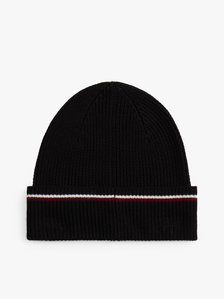 Black Signature Tape Wool Blend Beanie  Men